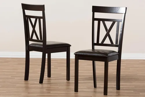 Vista 6 de Baxton Studio Rosie Silla de comedor y silla de comedor tapizada de piel sintética marrón oscuro