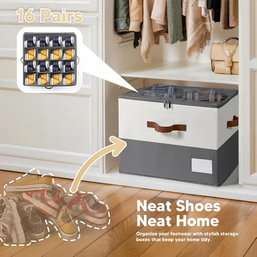 Vista 4 de Organizador de zapatos para armario, se adapta a hasta 32 pares, contenedor de almacenamiento grande para zapatos con cubierta transparente
