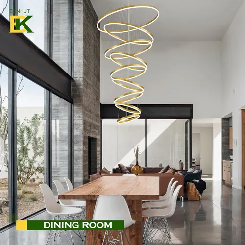 Vista 13 de Benkut Lámpara de Araña de Anillo LED Moderna Negra para Comedor, Lámpara de Araña de Techo Circular Empotrada Regulable con Control Remoto