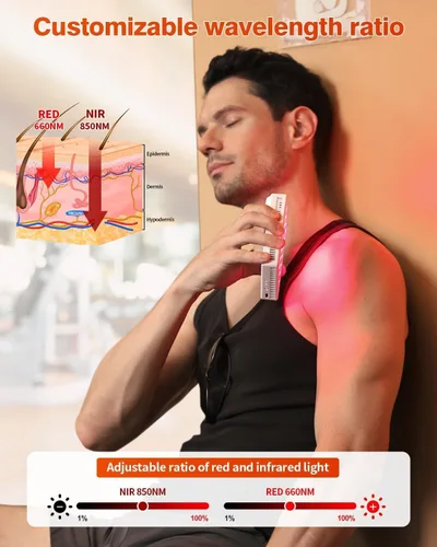 Vista 3 de Terapia de luz roja para cara y cuerpo, panel portátil de terapia de luz roja, luz roja de 660 nm y luz infrarroja de 850 nm para aliviar el dolor