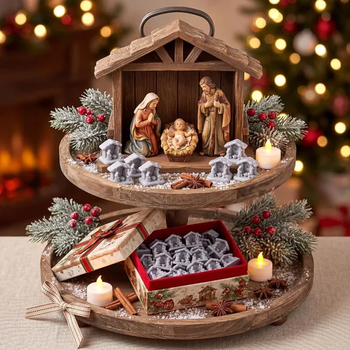 Vista 2 de RoundFunny 50pcs miniatura Navidad Belén Resina Sagrada Familia con pesebre