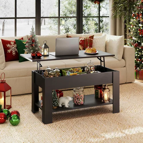 Vista 2 de WLIVE Mesa de Centro, Mesa de Centro de 39" con Tapa Elevable con Compartimento Oculto, Estante de Almacenamiento y Tapa Elevable para Hogar, Sala