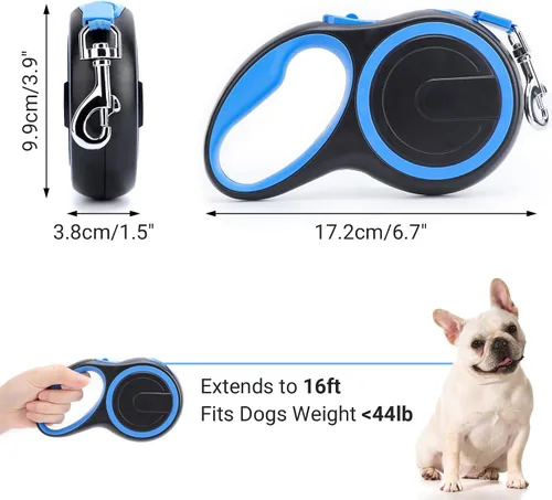 Vista 2 de Correa retráctil para perro Segarty, de 16 pies, resistente para caminar con perros medianos y pequeños de hasta 44 libras, mango antideslizante