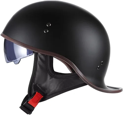 Vista 14 de Casco de motocicleta retro de media cara aprobado por DOT para hombres y mujeres adultos, estilo vintage alemán, con diseño de calavera