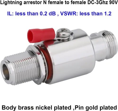 Vista 2 de Pararrayos N Hembra a N Hembra Mamparo Protector contra sobretensiones de relámpago IP67 con tubo de gas de 90 V 50 Ohm DC-3GHz
