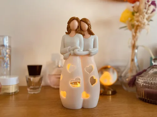Vista 3 de OakiWay Regalos para mamá de hija, hermanas, para mujeres, portavelas con vela LED parpadeante, mamá e hija, regalos de amistad para mujeres