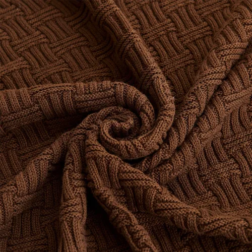 Vista 3 de Manta de Punto de Algodón Marrón Oscuro para Sofá Cama - Decorativa para el Hogar Suave y Acogedora Tejido de Suéter Otoñal de Punto Trenzado - 2.2