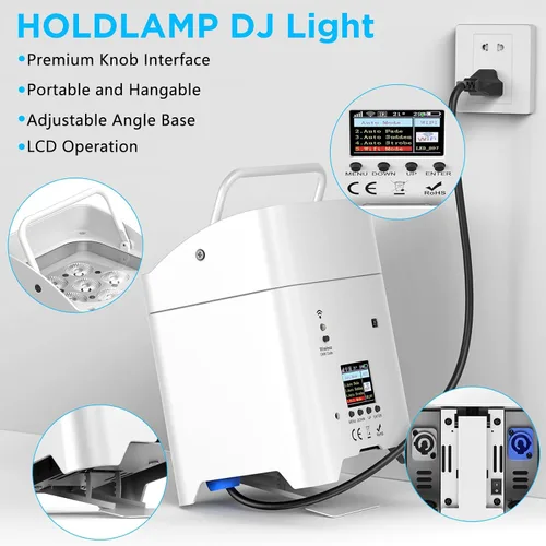 Vista 4 de HOLDLAMP - Luces de escenario alimentadas por batería, 9600mAh recargables Par Can con 6x18W RGBWA+UV APP/Control remoto/DMX512/Activadas por