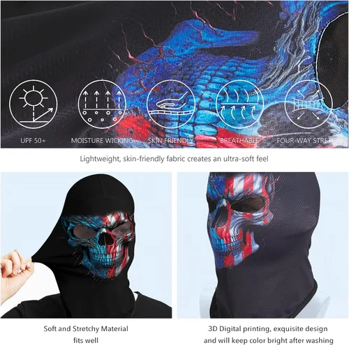 Vista 2 de Obacle Máscara de calavera para Halloween, fantasma, máscara de cara completa, pasamontañas aterradoras, disfraz de cosplay