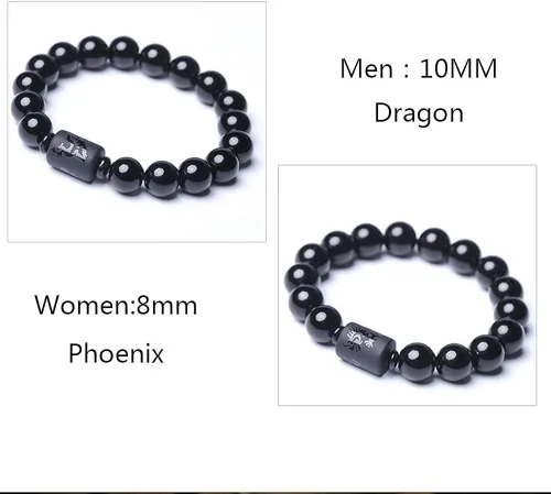 Vista 5 de SX Commerce Pulsera de cuentas de piedra de obsidiana natural para parejas, hombres, 0.394in y mujeres, 0.39 pulgadas (dragón), Piedra, obsidiana