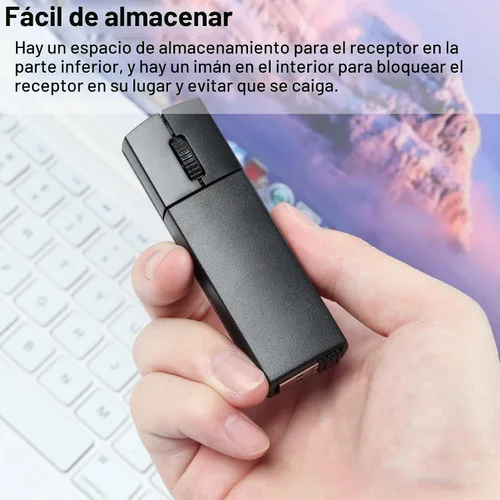 Vista 5 de Ratón Bluetooth inalámbrico, mini 3 modos (BT4.0/5.0+2.4G) Ratones de viaje recargables sin ruido con funda para mouse, 3 botones 1200 DPI Ratones