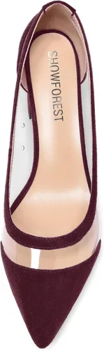 Vista 3 de SHOWFOREST Vestido transparente sólido para mujer, sin cordones, con puntera puntiaguda, gamuza y tacón bajo grueso, zapatos de tacón bajo de 2