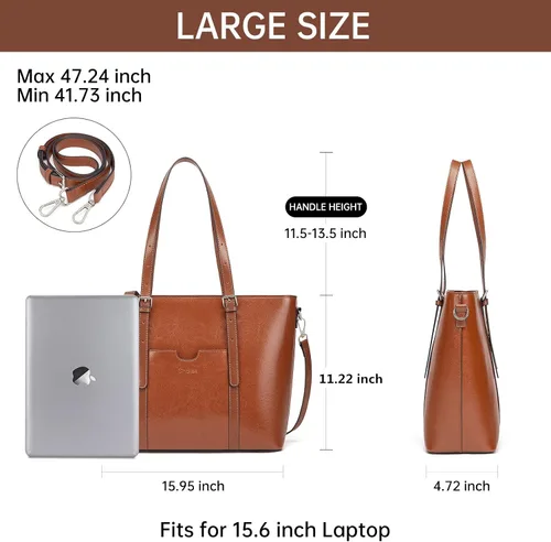 Vista 2 de Cnoles Bolso de mano para mujer, de piel auténtica, vintage, de 15.6 pulgadas, para laptop, bolso de hombro para trabajo