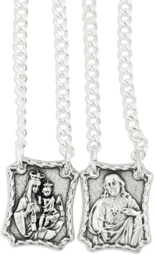 Vista 2 de Escapulario con Medalla Grabada de Jesús y Nuestra Señora del Monte Carmelo, Hecho en Italia, Metal