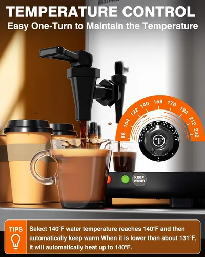 Vista 3 de WantJoin Dispensador de bebidas de calefacción eléctrica, urna de agua caliente y fría para 75 tazas, dispensador de bebidas calientes de acero