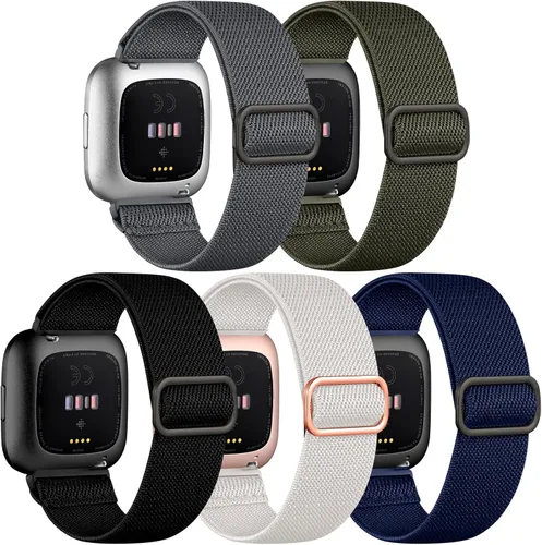 Vista 9 de DaQin Correa elástica deportiva de nailon compatible con Fitbit Versa 2 correas de reloj para mujeres y hombres, paquete de 5 correas elásticas