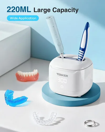 Vista 5 de Máquina limpiadora ultrasónica de retenedores, cápsula de limpieza dental de 49 kHz para guardias nocturnos, protectores bucales, alineador, frenos