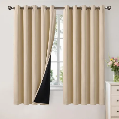 Vista 184 de YoungsTex - Cortinas 100% opacas para dormitorio, con aislamiento térmico y ojales, cortinas oscuras negras con capa pesada para ventana de sala