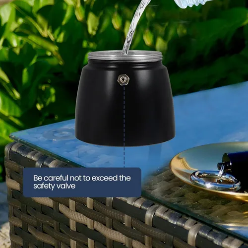 Vista 8 de Moka Pot - Cafetera italiana de aluminio de 15.2 fl oz, cafetera para estufa, cafetera espresso Mocha Pot (negro, 3 tazas)