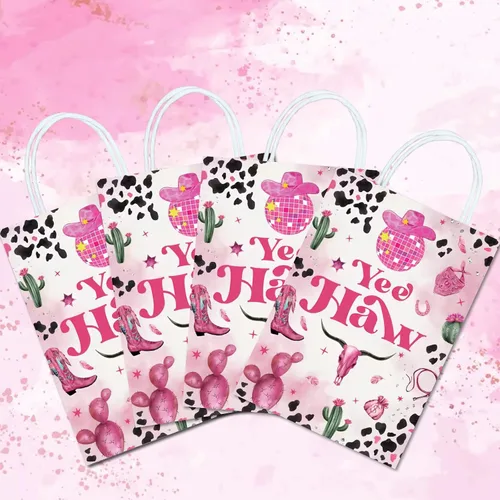 Vista 6 de 16 bolsas de recuerdos de fiesta de cumpleaños de vaquera espacial, regalo de cumpleaños de vaquera disco para aperitivos, bolsas de dulces con asas