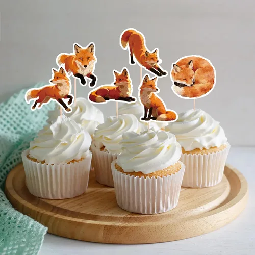 Vista 2 de 48 Pcs Fox Cupcake Toppers - Woodland Animal Cake Picks for Woodland Animal-Themed Baby Shower Birthday Party Table Decorations Supplies