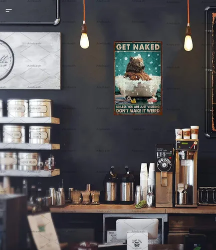 Vista 7 de Cartel retro de metal con diseño de oso de baño, póster de metal con oso divertido, arte de pared para baño, decoración para colgar en el baño