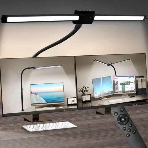 Vista 9 de BAYSQUIRREL Lámpara de escritorio LED con abrazadera, luz de escritorio con sensor humano, cuello de cisne, protección ocular remota, lámpara