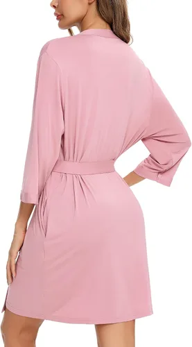 Vista 4 de Leikar Batas cortas para mujer, bata de baño suave, ligera, de bambú, kimono, ropa de descanso para mujer