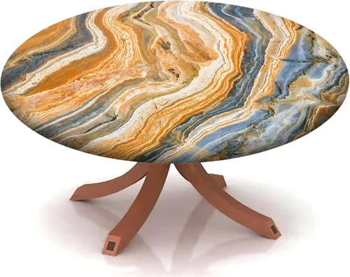 Vista 18 de Mantel redondo ajustable con patrón de mármol, borde elástico, adecuado para catering y cocina, se puede limpiar para mesas redondas de comedor