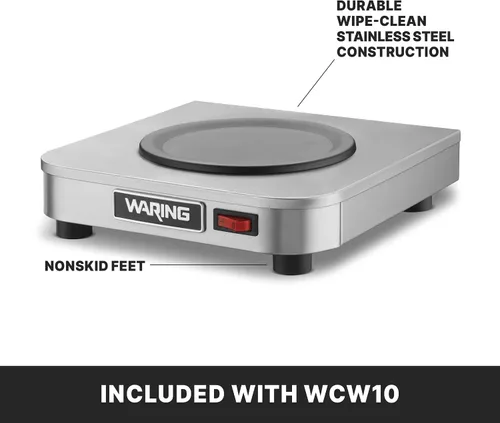 Vista 6 de Waring Commercial WCW10 Café Deco - Calentador de jarra de café individual, 120 V, enchufe de 5 a 15 fases, quemador individual plateado