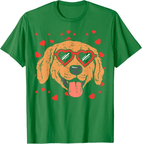 Vista 60 de Golden Retriever cara corazón gafas día de San Valentín perro regalo camiseta Negro