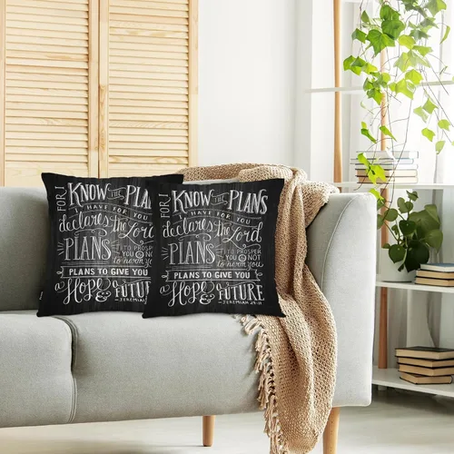 Vista 2 de Swono Juego de 2 fundas de almohada decorativas con versículo bíblico para el hogar, fundas de almohada para sala de estar, dormitorio, fundas