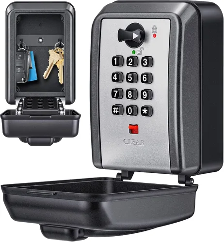 Vista 10 de Caja de bloqueo de llave con código, caja de seguridad montada en la pared para llaves con código reposable, caja de seguridad para exteriores