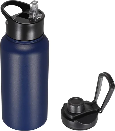 Vista 17 de Botella de agua aislada de 64 onzas con tapas de pajita y boquilla, jarra de agua de acero inoxidable de medio galón con mango de paracord, vacío