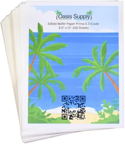 Vista 3 de Oasis Supply - Paquete de 100 piezas de papel de oblea comestible rectangular, 8" por 11", blanco