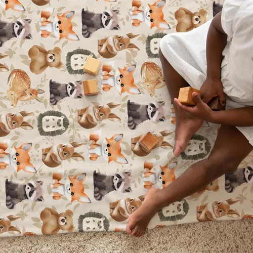 Vista 4 de Manta de bebé de animales lindos para niños y niñas, lindo oso, mapache, ciervo, conejo, erizo, manta retro de franela floral, manta de recepción