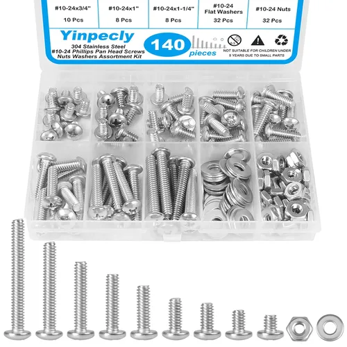 Vista 12 de Kit de 200 piezas #8-32 Phillips de cabeza plana Tornillos tuercas