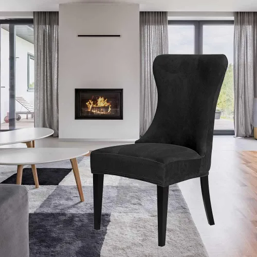 Vista 2 de XMNTG Juego de 4 fundas elásticas de terciopelo negro para silla con respaldo de ala, súper suave, reutilizables, lavables, protectores de silla