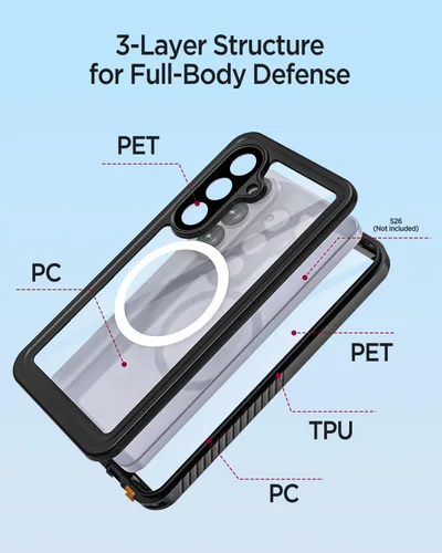 Vista 5 de Miimall Funda impermeable IP68 para Samsung Galaxy S26 Plus, compatible con MagSafe, Mil-Std 810G 360° protección de cuerpo completo resistente