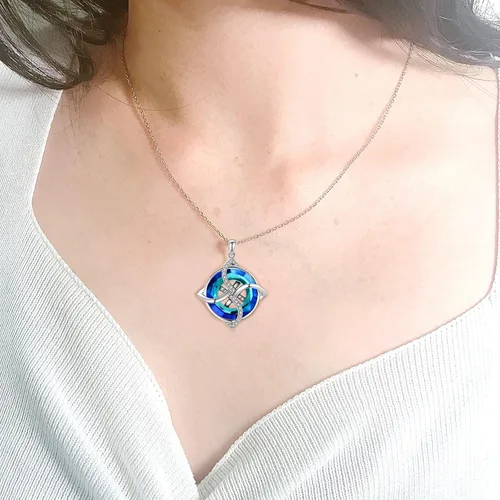 Vista 3 de ZLILIJAN Celtic Knot Irish Knot Necklace 925 Sterling Silver Good Luck Pendant Blue Circle Crystal Necklace Irish Symbols Gaelic Jewelry Gift for