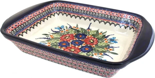 Vista 11 de Blue Rose Polish Pottery - Panadero rectangular grande con asas de tulipán azul, 11.5 x 9.25 pulgadas, único, apto para lavavajillas y duradero
