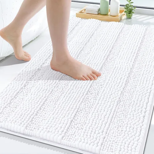 Vista 28 de Grandaily Alfombras de baño de felpilla a rayas de 24 x 16 pulgadas, extra gruesas y suaves, absorbentes, parte trasera de goma, alfombra de ducha