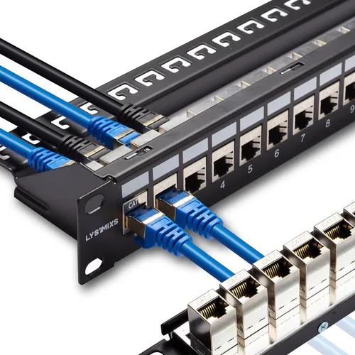 Vista 7 de Panel de conexión RJ45 de 24 puertos Cat6 STP a través de, panel de red acoplador de 19 pulgadas, panel de conexión Keystone Ethernet en línea