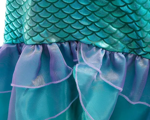 Vista 4 de Disfraz de sirena para niñas con corona morada, guantes de joyería, disfraz de princesa de Halloween