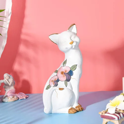 Vista 6 de Sungmor Encantadora estatua de jardín de gato sentado – Decoración para interiores y exteriores paisajismo estatua de gato – Soporte para plantas