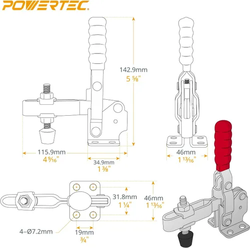 Vista 4 de POWERTEC 4 abrazaderas horizontales con palanca de liberación rápida + 2 abrazaderas verticales (capacidad de 500 libras) + abrazadera de palanca