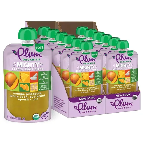 Vista 10 de Plum Organics Mighty Builder Alimento Orgánico para Niños Pequeños - Plátano, Frijol Blanco, Fresa y Chía - Bolsa de 4 oz (Paquete de 12) – Bolsa