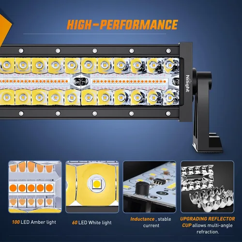 Vista 7 de Nilight Barra de luz LED de 22 pulgadas, 480 W, 2 módulos de luz de 4 pulgadas, 60 W, estroboscópico blanco ámbar, 6 modos, función de memoria