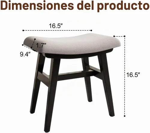 Vista 2 de Muwuele Taburete de tocador pequeño de madera maciza, silla de maquillaje compacta con cojín de sillín, asiento de esponja de alto rebote cubierto