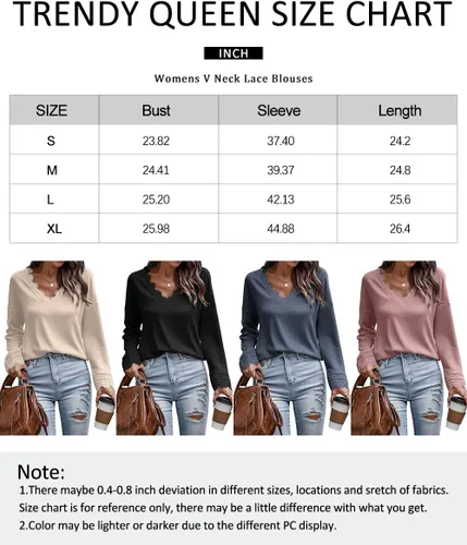 Vista 5 de Trendy Queen Womens V Neck Lace Crochet 2023 Fall Long Sleeve Shirts Sexy Casual Fashion Clothes Tunic Tops Loose Blouses